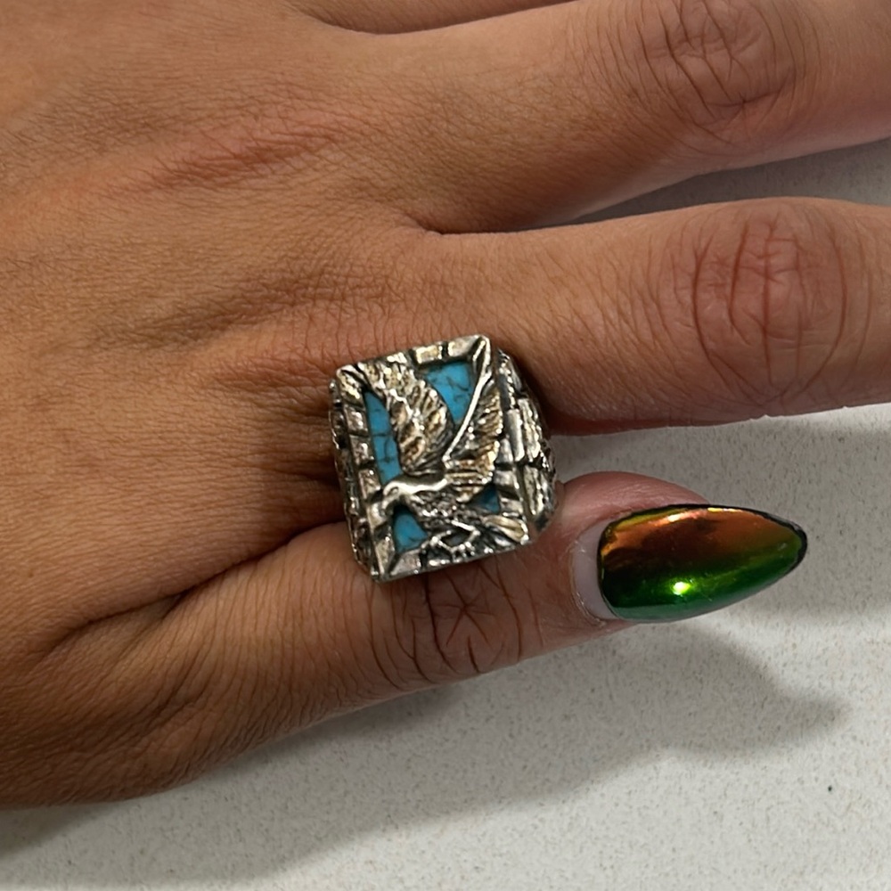 Size 10 vintage sterling silver and turquoise eagle ring